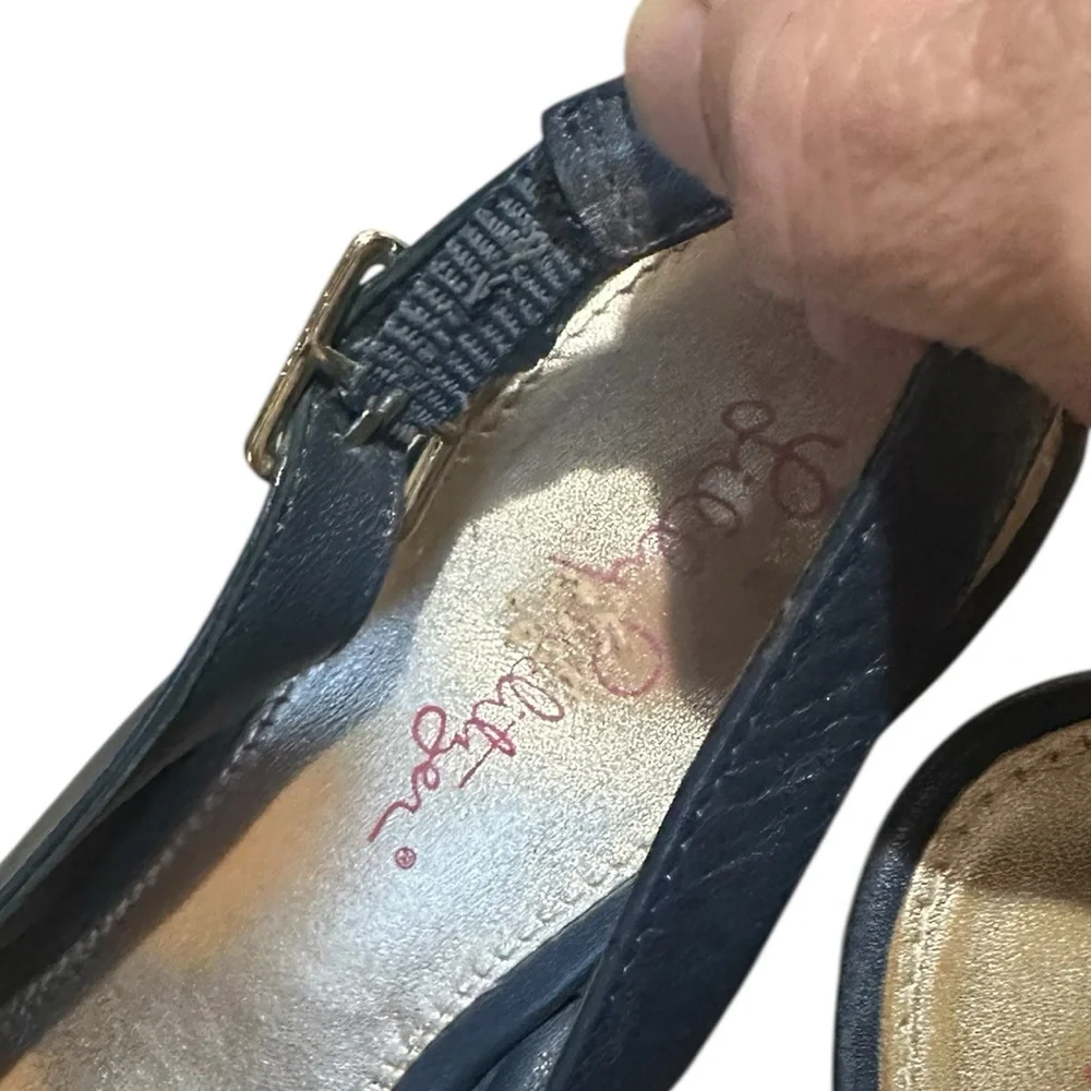 Lilly Pulitzer Krisie Wedge Sling Back Sandals Navy Blue Women's 8